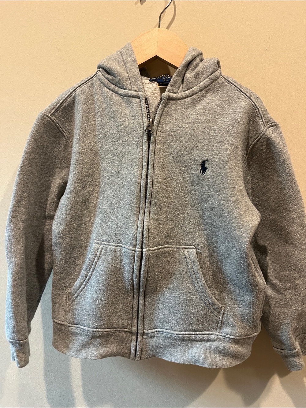 Ralph Lauren Kids Light Gray Full-Zip Hoodie with Navy Pony